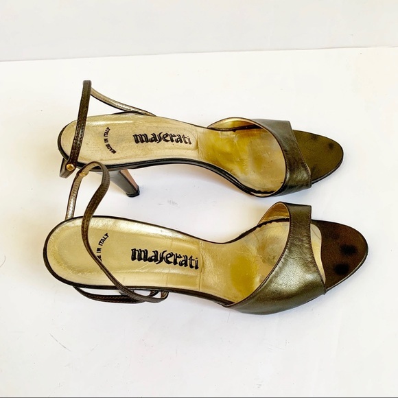 Maserati Shoes - Italian Maserati Leather Slingback Open Toe Heels